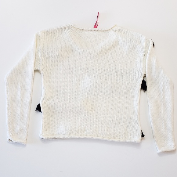 Anthropologie Tracy Reese Plenty Fringe Pullover Sweater Black White Ivory Small - Picture 8 of 9